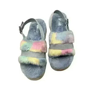 Koolaburra by UGG Fuzz D Out Womens Multicolor Strappy Comfort Slippers US 12